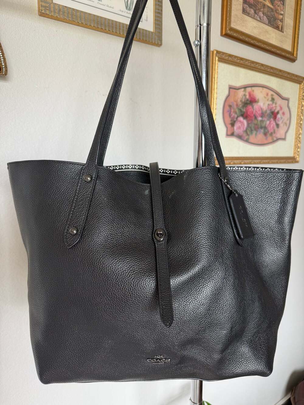 Black Coach Market Tote Bag